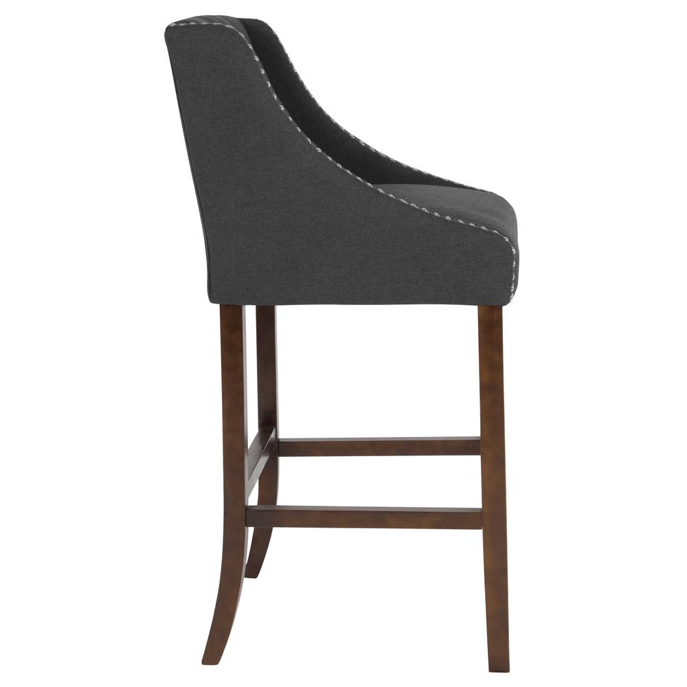 Carmel Series 30" High Transitional Tufted Walnut Barstool With Accent Nail Trim In Charcoal Fabric By Flash Furniture | Bar Stools | Modishstore - 2