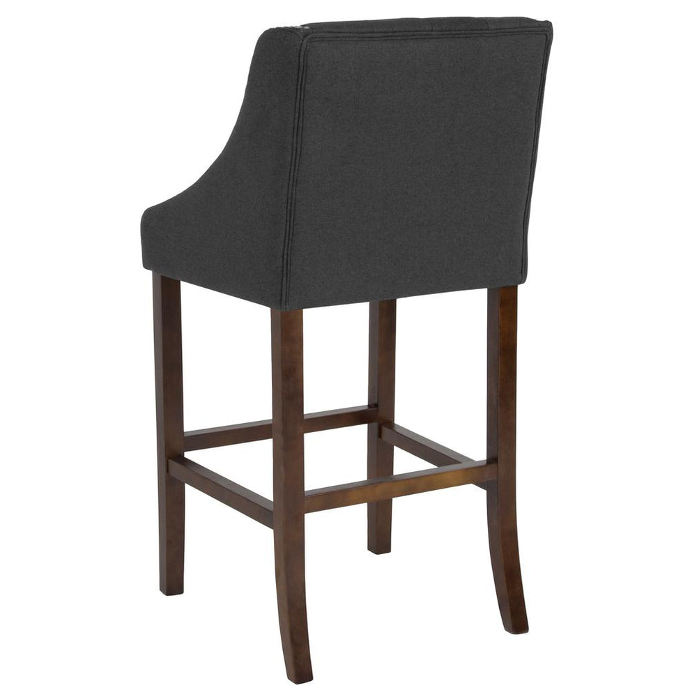 Carmel Series 30" High Transitional Tufted Walnut Barstool With Accent Nail Trim In Charcoal Fabric By Flash Furniture | Bar Stools | Modishstore - 3