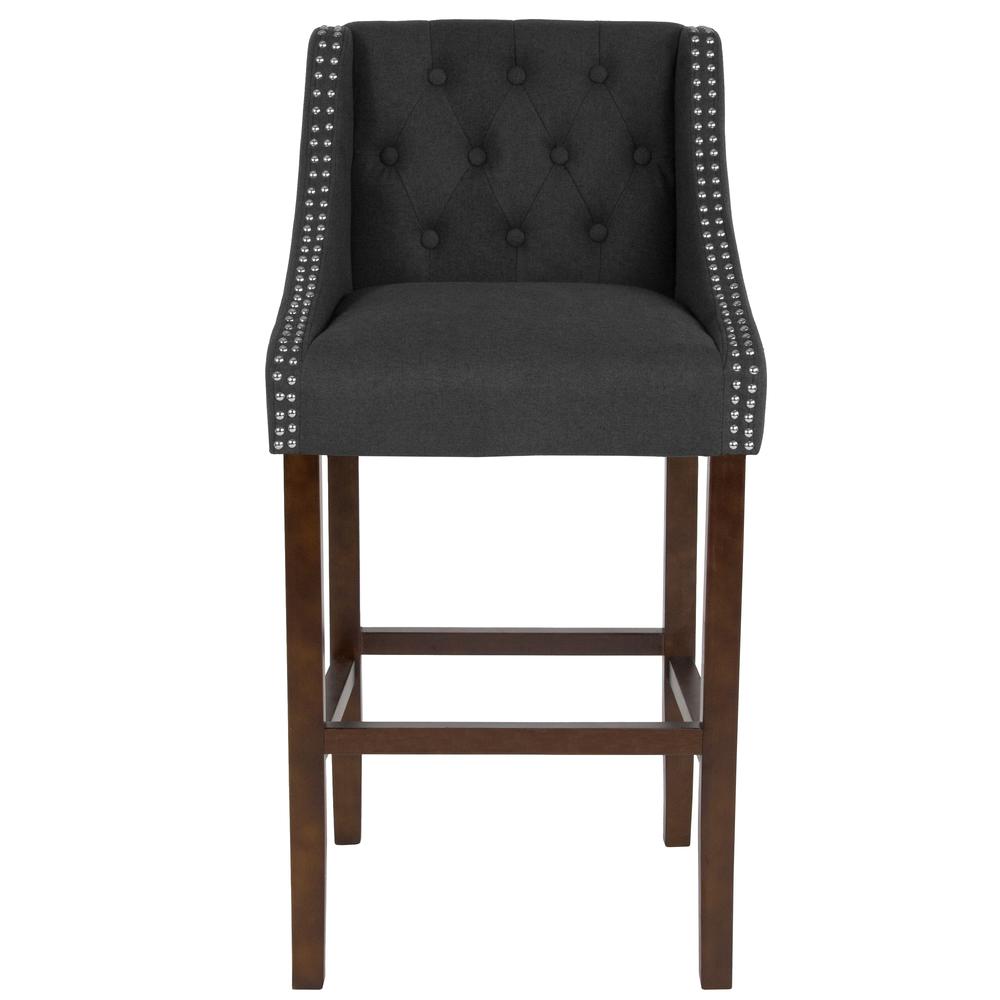 Carmel Series 30" High Transitional Tufted Walnut Barstool With Accent Nail Trim In Charcoal Fabric By Flash Furniture | Bar Stools | Modishstore - 4
