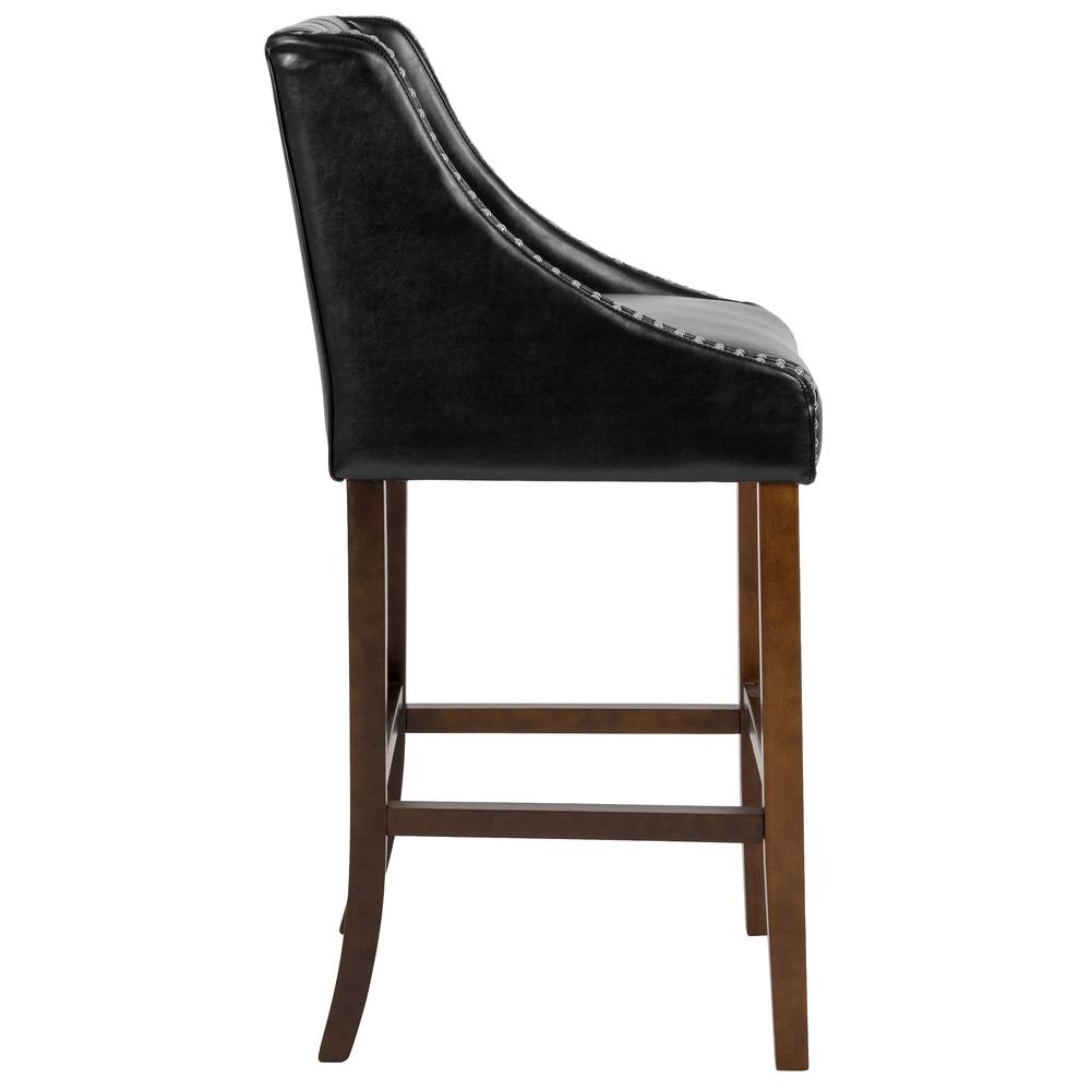 Carmel Series 30" High Transitional Tufted Walnut Barstool With Accent Nail Trim In Black Leathersoft By Flash Furniture | Bar Stools | Modishstore - 2