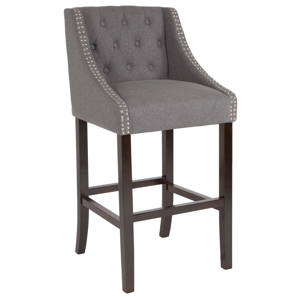 Carmel Series 30" High Transitional Tufted Walnut Barstool With Accent Nail Trim In Dark Gray Fabric By Flash Furniture | Bar Stools | Modishstore - 1