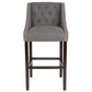 Carmel Series 30" High Transitional Tufted Walnut Barstool With Accent Nail Trim In Dark Gray Fabric By Flash Furniture | Bar Stools | Modishstore - 4
