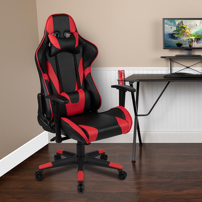 X20 Gaming Chair Racing Office Ergonomic Computer Pc Adjustable Swivel Chair With Fully Reclining Back In Red Leathersoft By Flash Furniture | Office Chairs | Modishstore - 2