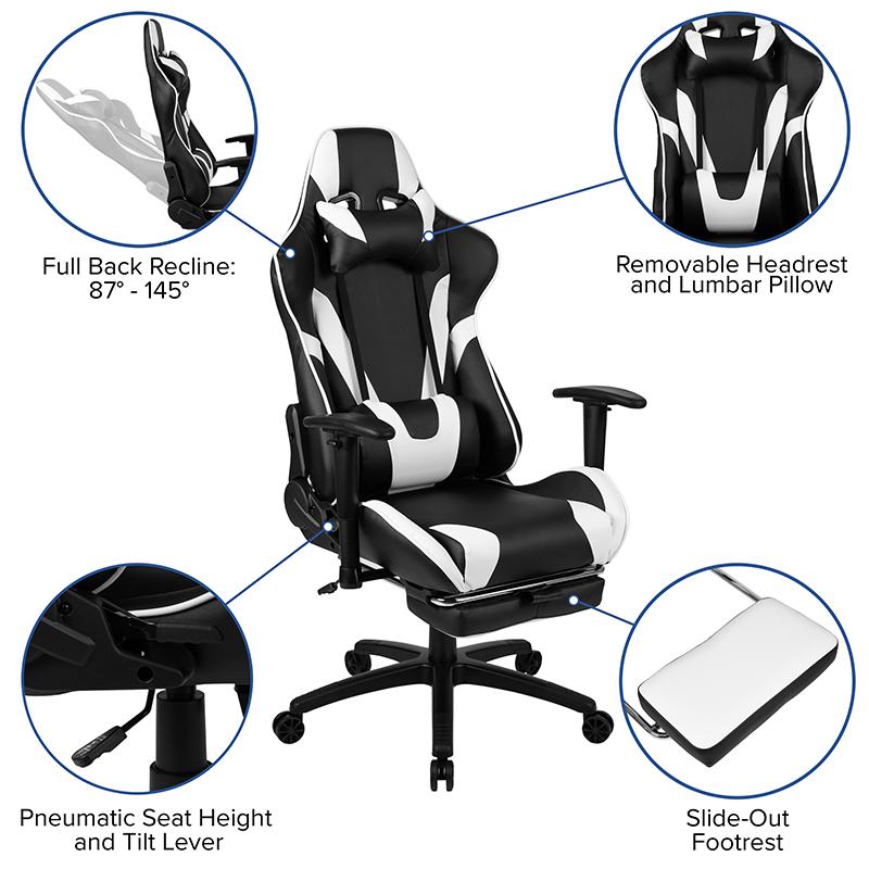 X30 Gaming Chair Racing Office Ergonomic Computer Chair With Fully Reclining Back And Slide-Out Footrest In Black Leathersoft By Flash Furniture | Office Chairs | Modishstore - 4