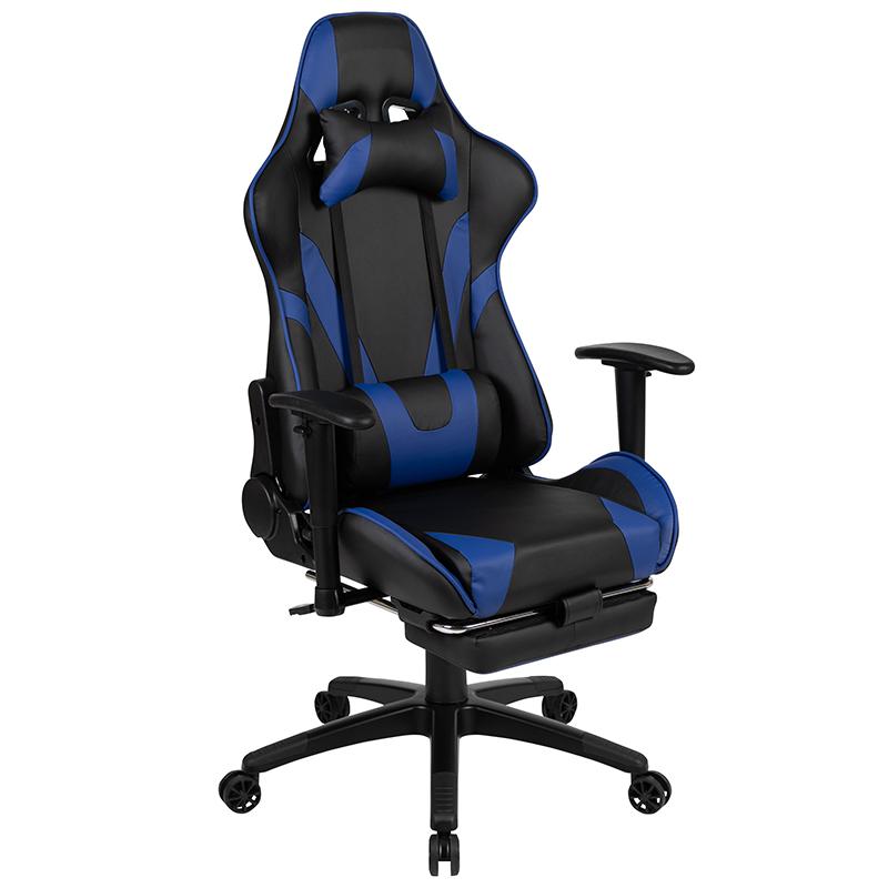 X30 Gaming Chair Racing Office Ergonomic Computer Chair With Reclining Back And Slide-Out Footrest In Blue Leathersoft By Flash Furniture | Office Chairs | Modishstore - 2