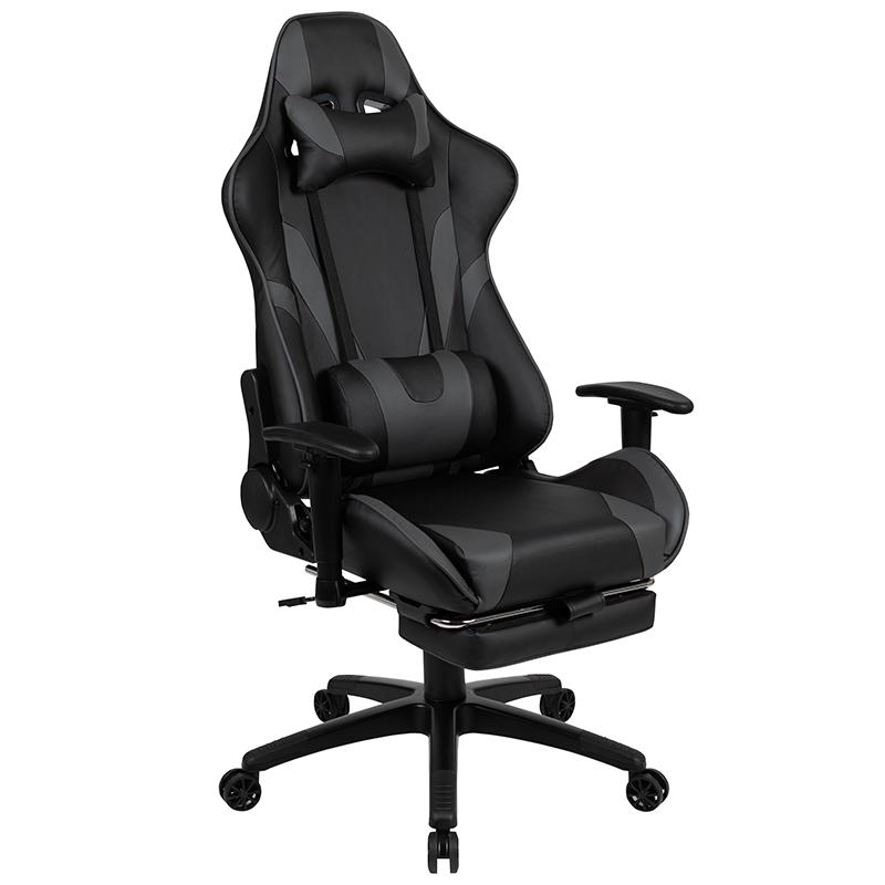 X30 Gaming Chair Racing Office Ergonomic Computer Chair With Reclining Back And Slide-Out Footrest In Gray Leathersoft By Flash Furniture | Office Chairs | Modishstore - 2
