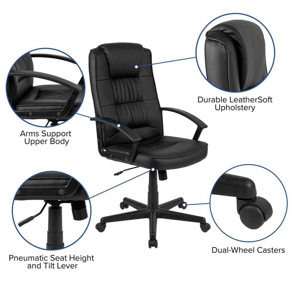Flash Fundamentals High Back Black Leathersoft-Padded Task Office Chair With Arms, Bifma Certified By Flash Furniture | Office Chairs | Modishstore - 2