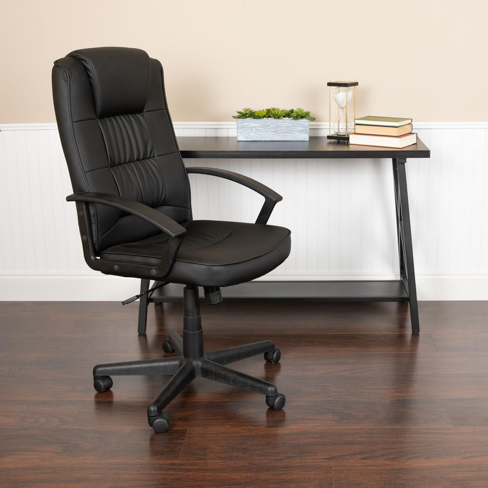 Flash Fundamentals High Back Black Leathersoft-Padded Task Office Chair With Arms, Bifma Certified By Flash Furniture | Office Chairs | Modishstore - 3