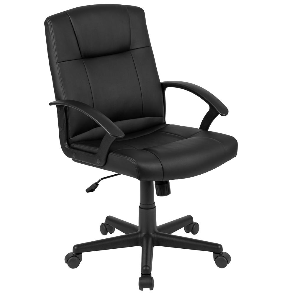 Flash Fundamentals Mid-Back Black Leathersoft-Padded Task Office Chair With Arms, Bifma Certified By Flash Furniture | Office Chairs | Modishstore
