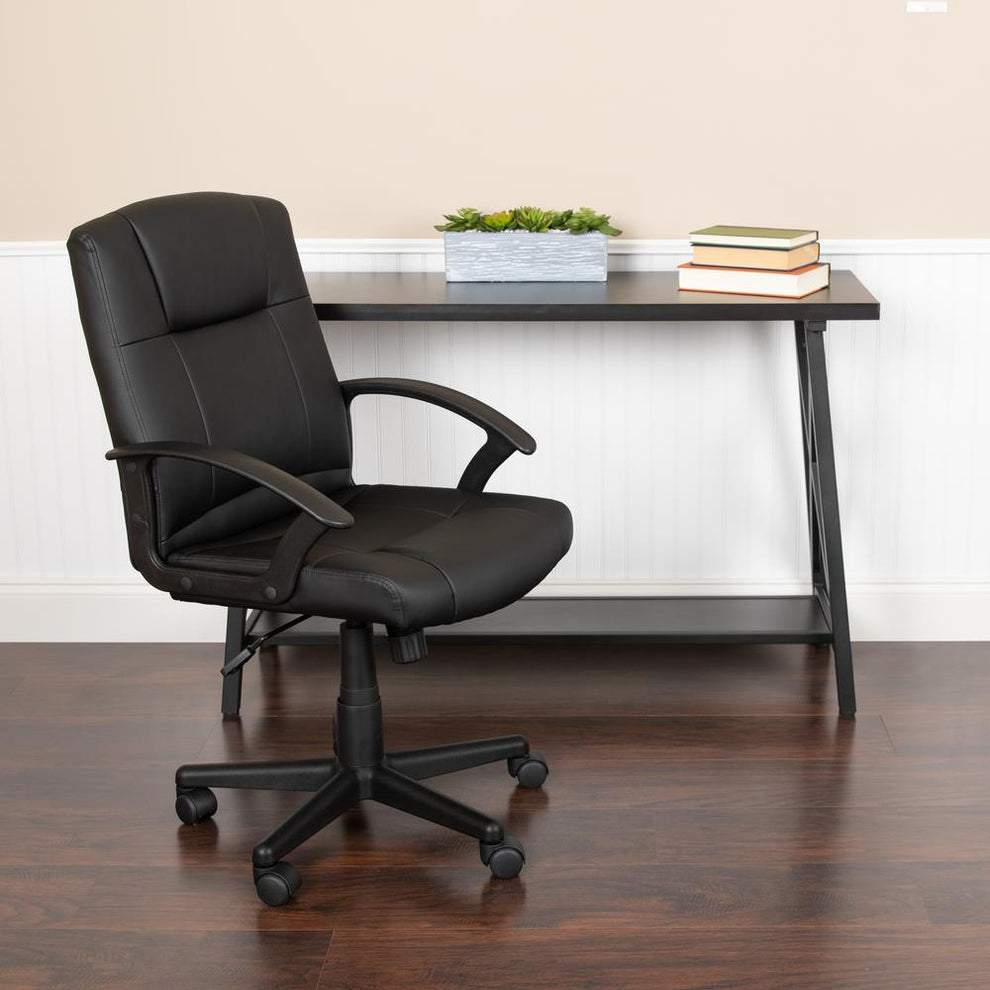 Flash Fundamentals Mid-Back Black Leathersoft-Padded Task Office Chair With Arms, Bifma Certified By Flash Furniture | Office Chairs | Modishstore - 3