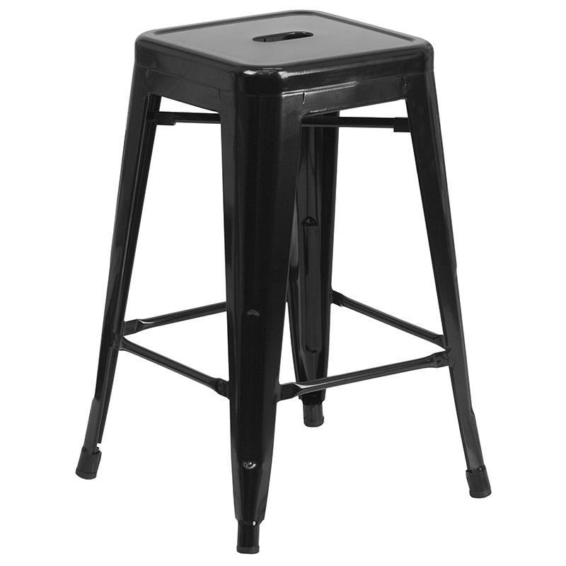Commercial Grade 24" High Backless Black Metal Indoor-Outdoor Counter Height Stool With Square Seat By Flash Furniture | Bar Stools | Modishstore - 2