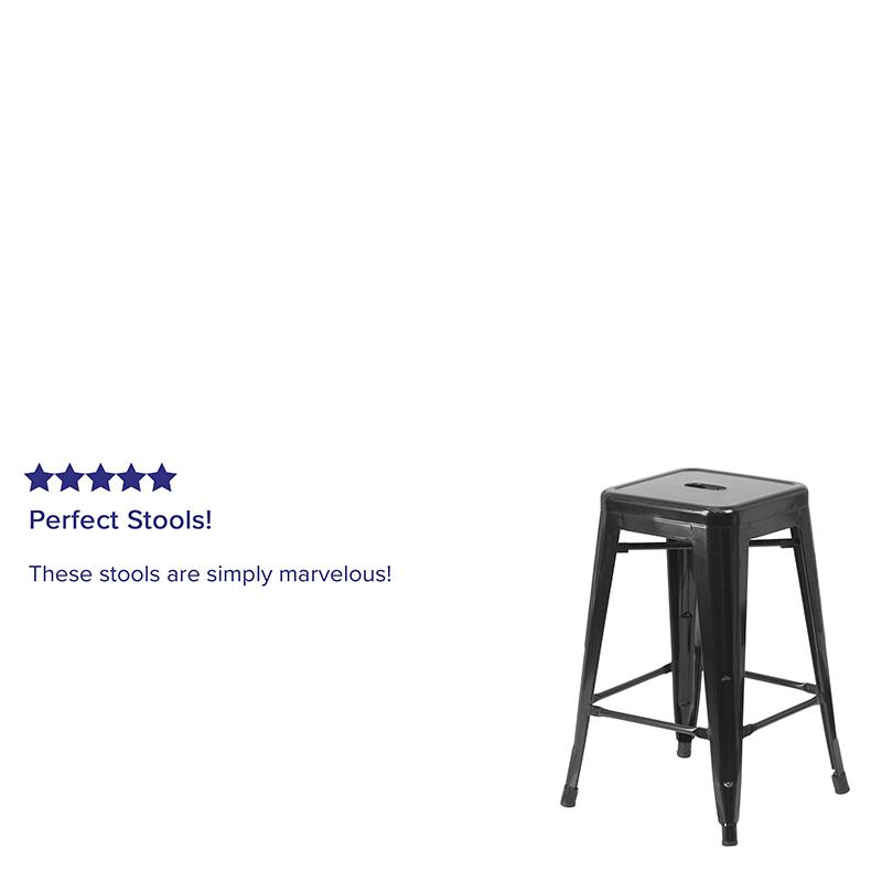 Commercial Grade 24" High Backless Black Metal Indoor-Outdoor Counter Height Stool With Square Seat By Flash Furniture | Bar Stools | Modishstore - 4