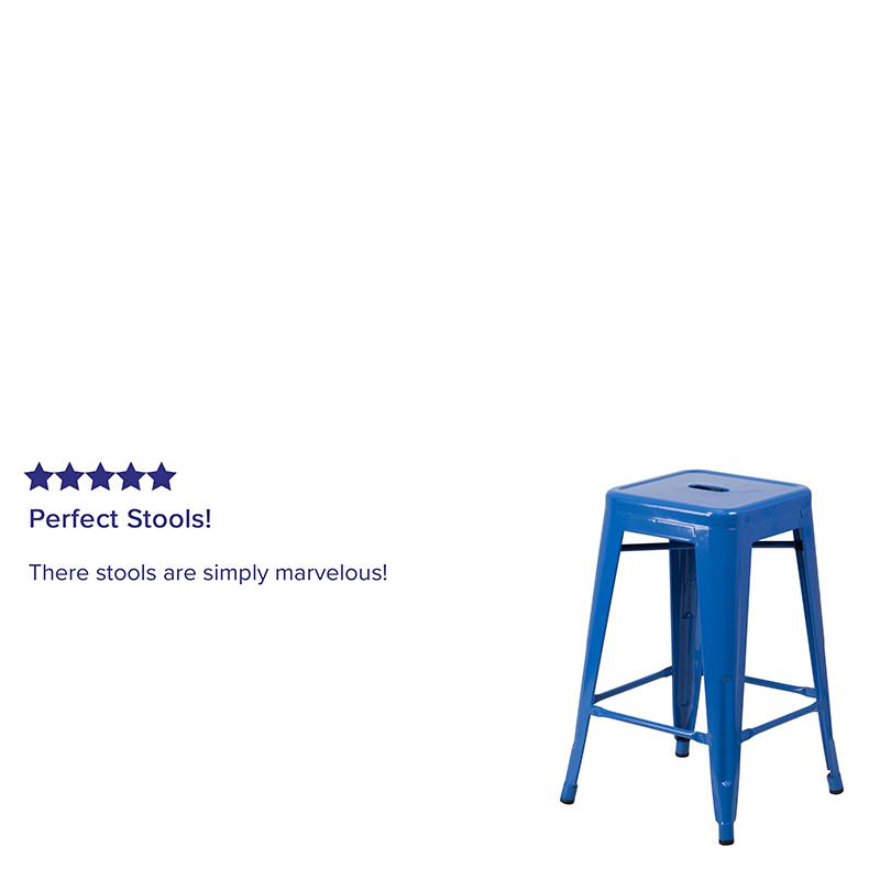 Commercial Grade 24" High Backless Blue Metal Indoor-Outdoor Counter Height Stool With Square Seat By Flash Furniture | Bar Stools | Modishstore - 4
