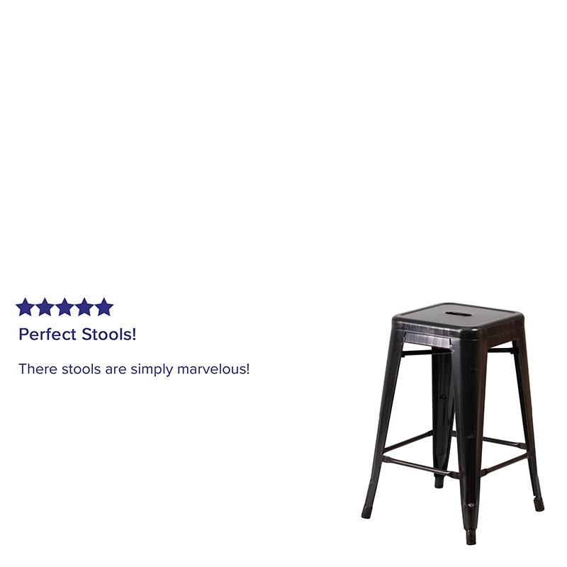 Commercial Grade 24" High Backless Black-Antique Gold Metal Indoor-Outdoor Counter Height Stool With Square Seat By Flash Furniture | Bar Stools | Modishstore - 4