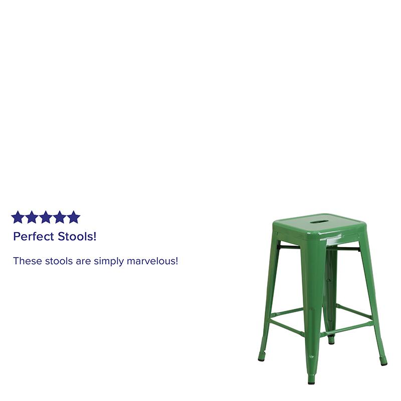 Commercial Grade 24" High Backless Green Metal Indoor-Outdoor Counter Height Stool With Square Seat By Flash Furniture | Bar Stools | Modishstore - 4