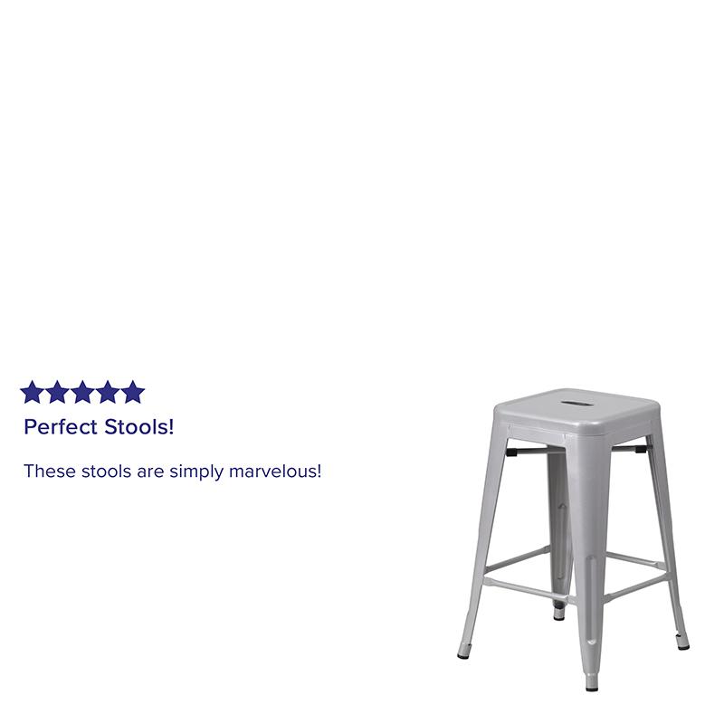 Commercial Grade 24" High Backless Silver Metal Indoor-Outdoor Counter Height Stool With Square Seat By Flash Furniture | Bar Stools | Modishstore - 4