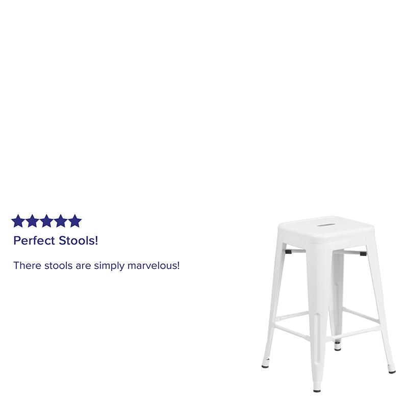Commercial Grade 24" High Backless White Metal Indoor-Outdoor Counter Height Stool With Square Seat By Flash Furniture | Bar Stools | Modishstore - 4
