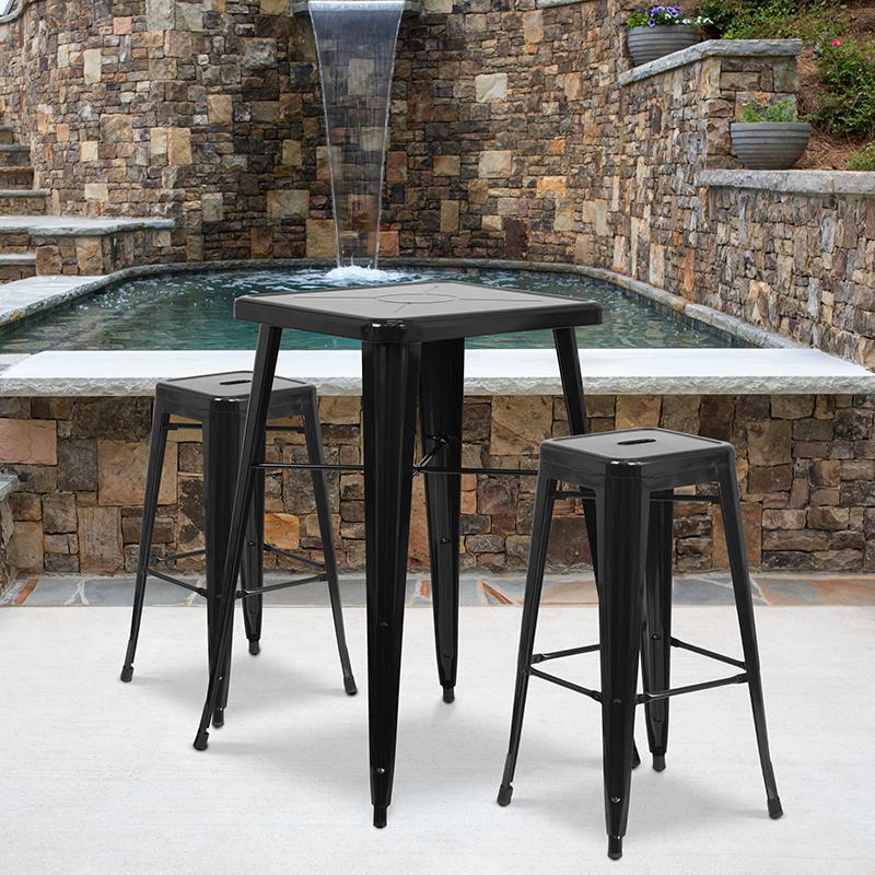 Commercial Grade 30" High Backless Black Metal Indoor-Outdoor Barstool With Square Seat By Flash Furniture | Bar Stools | Modishstore