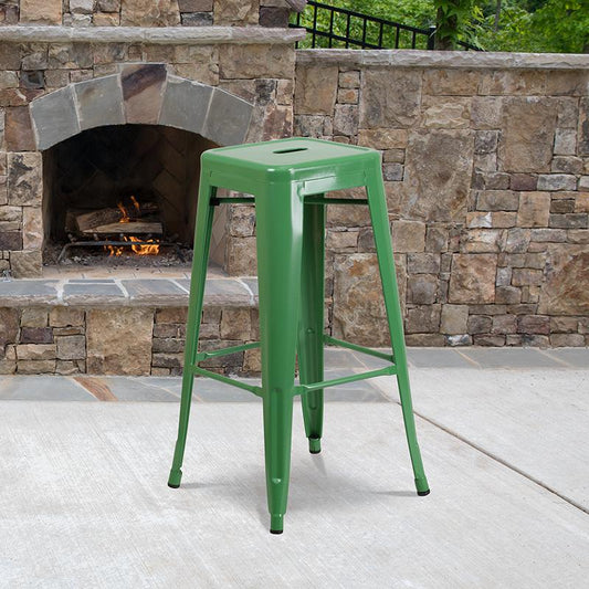 Commercial Grade 30" High Backless Green Metal Indoor-Outdoor Barstool With Square Seat By Flash Furniture | Bar Stools | Modishstore