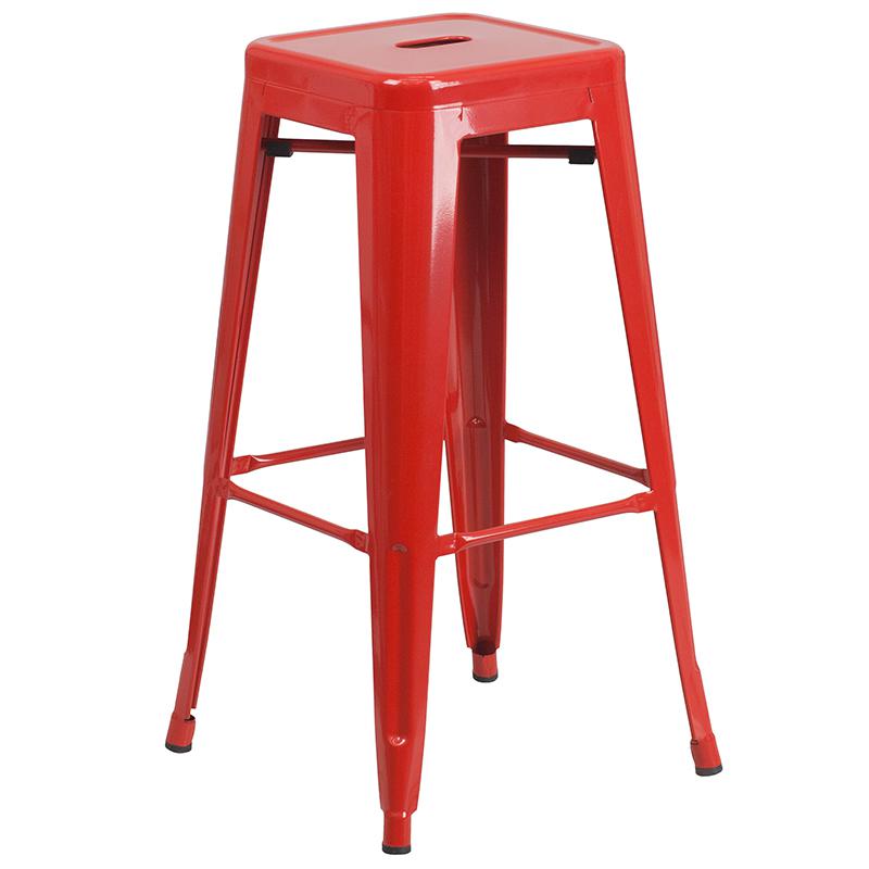 Commercial Grade 30" High Backless Red Metal Indoor-Outdoor Barstool With Square Seat By Flash Furniture | Bar Stools | Modishstore - 2