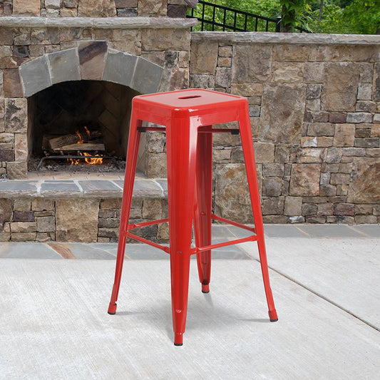 Commercial Grade 30" High Backless Red Metal Indoor-Outdoor Barstool With Square Seat By Flash Furniture | Bar Stools | Modishstore