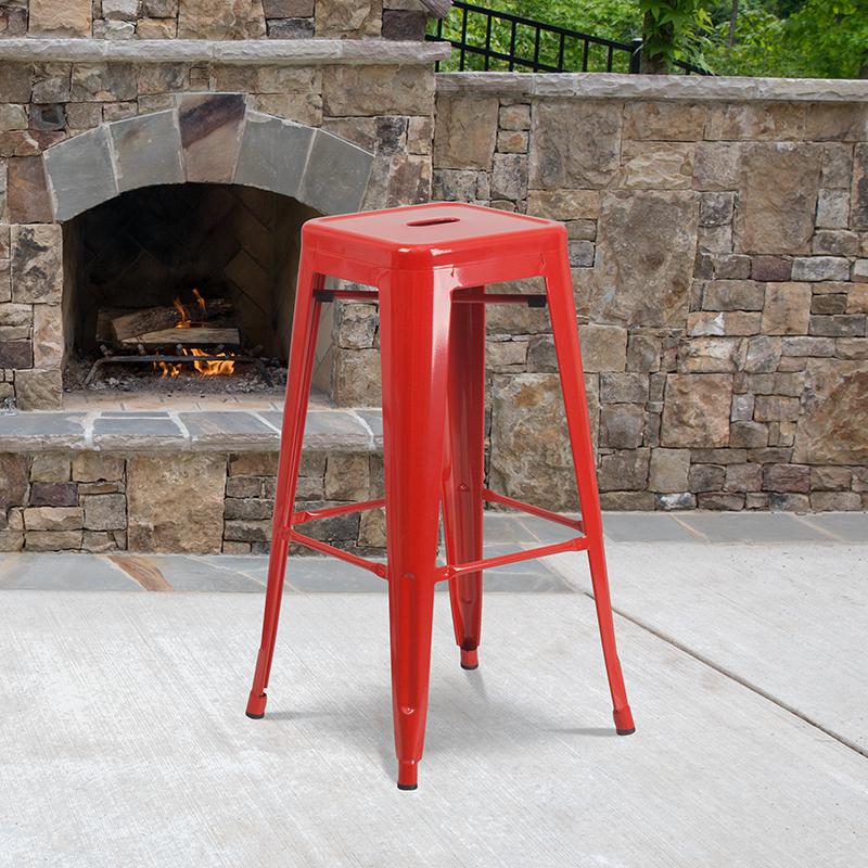 Commercial Grade 30" High Backless Red Metal Indoor-Outdoor Barstool With Square Seat By Flash Furniture | Bar Stools | Modishstore - 1