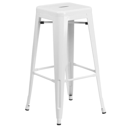 Commercial Grade 30" High Backless White Metal Indoor-Outdoor Barstool With Square Seat By Flash Furniture | Bar Stools | Modishstore