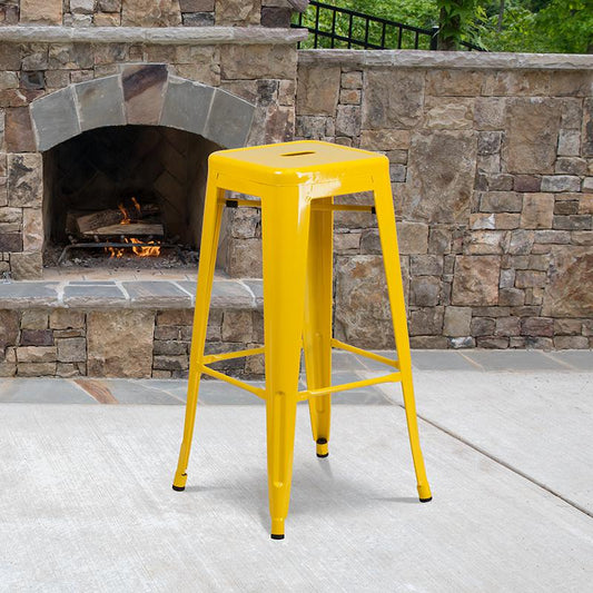 Commercial Grade 30" High Backless Yellow Metal Indoor-Outdoor Barstool With Square Seat By Flash Furniture | Bar Stools | Modishstore