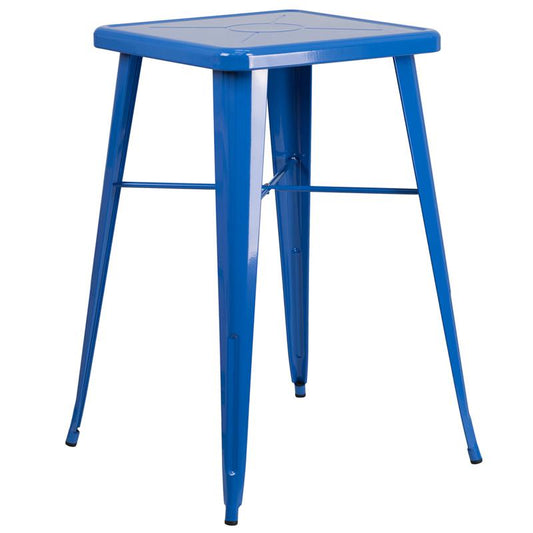 23.75'' Square Blue Metal Indoor-Outdoor Bar Height Table By Flash Furniture | Outdoor Tables | Modishstore