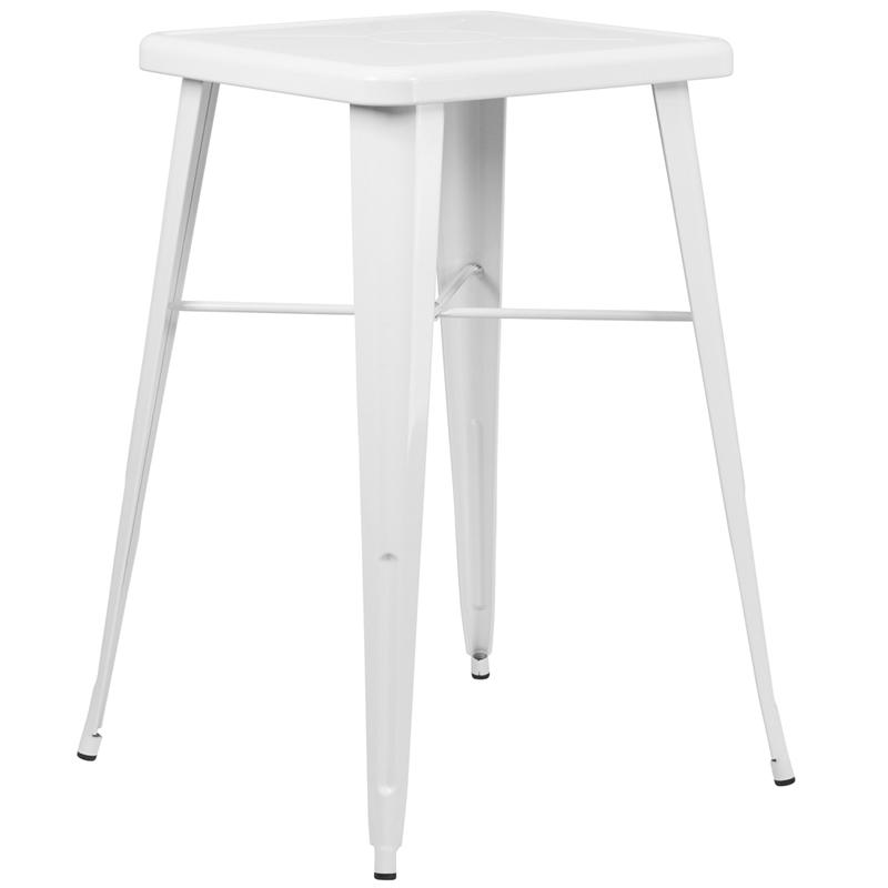 23.75'' Square White Metal Indoor-Outdoor Bar Height Table By Flash Furniture | Outdoor Tables | Modishstore