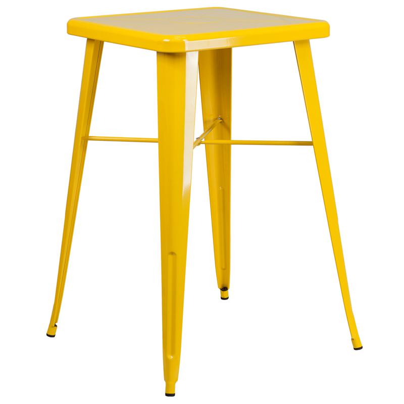 23.75'' Square Yellow Metal Indoor-Outdoor Bar Height Table By Flash Furniture | Outdoor Tables | Modishstore - 1