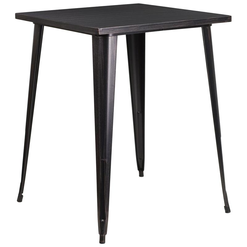 Commercial Grade 31.5" Square Black-Antique Gold Metal Indoor-Outdoor Bar Height Table By Flash Furniture | Outdoor Tables | Modishstore - 2