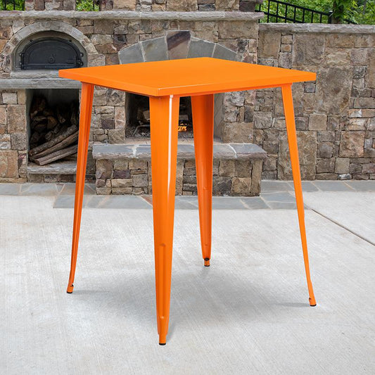 Commercial Grade 31.5" Square Orange Metal Indoor-Outdoor Bar Height Table By Flash Furniture | Outdoor Tables | Modishstore