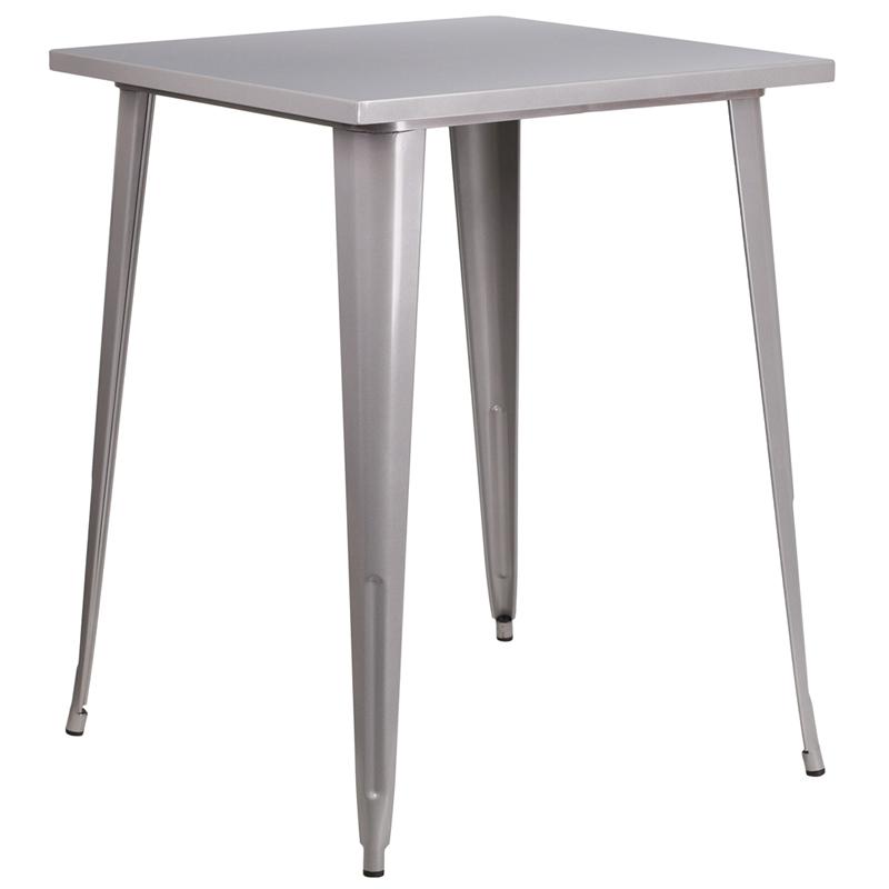 Commercial Grade 31.5" Square Silver Metal Indoor-Outdoor Bar Height Table By Flash Furniture | Outdoor Tables | Modishstore - 2