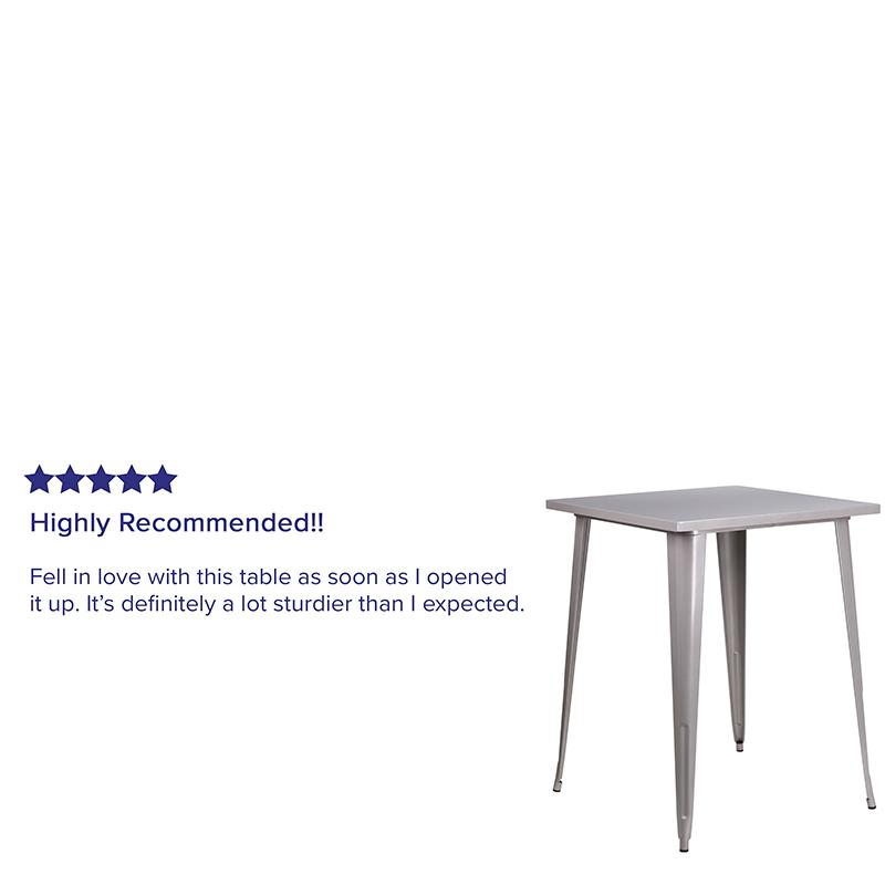 Commercial Grade 31.5" Square Silver Metal Indoor-Outdoor Bar Height Table By Flash Furniture | Outdoor Tables | Modishstore - 4