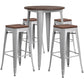 30" Round Silver Metal Bar Table Set With Wood Top And 4 Backless Stools By Flash Furniture | Bar Stools & Table | Modishstore