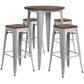 30" Round Silver Metal Bar Table Set With Wood Top And 4 Backless Stools By Flash Furniture | Bar Stools & Table | Modishstore - 1