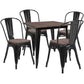 31.5" Square Black Metal Table Set With Wood Top And 4 Stack Chairs By Flash Furniture | Dining Sets | Modishstore - 1