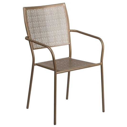 Commercial Grade Gold Indoor-Outdoor Steel Patio Arm Chair With Square Back By Flash Furniture | Dining Chairs | Modishstore - 1