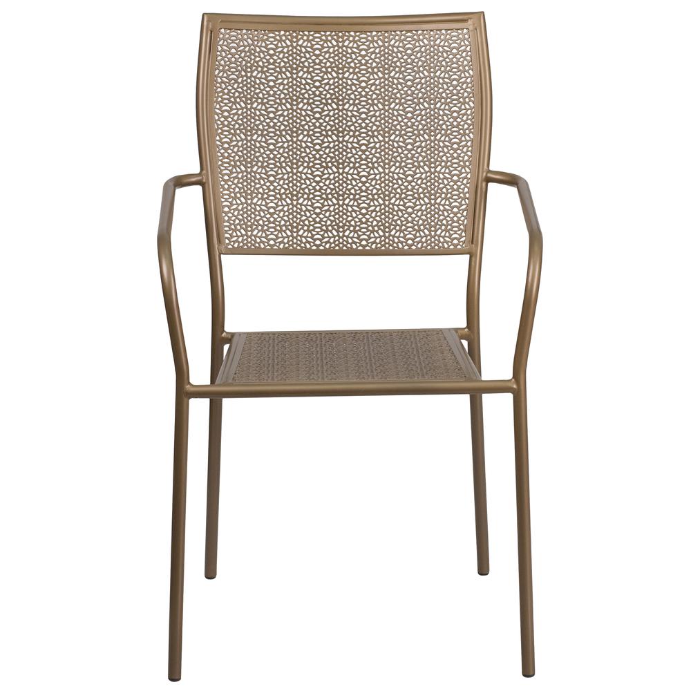 Commercial Grade Gold Indoor-Outdoor Steel Patio Arm Chair With Square Back By Flash Furniture | Dining Chairs | Modishstore - 4