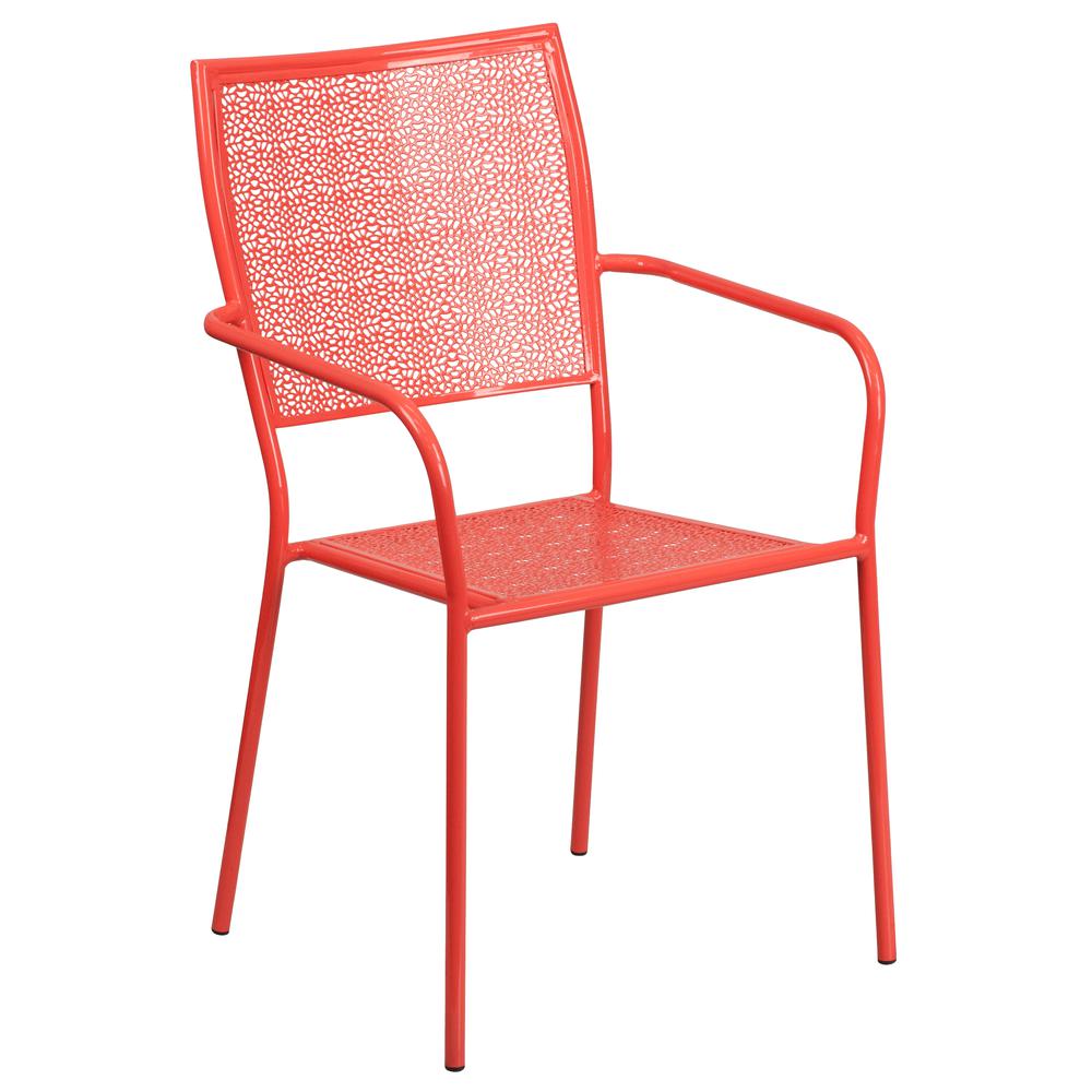 Commercial Grade Coral Indoor-Outdoor Steel Patio Arm Chair With Square Back By Flash Furniture | Dining Chairs | Modishstore
