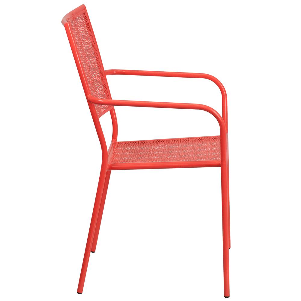 Commercial Grade Coral Indoor-Outdoor Steel Patio Arm Chair With Square Back By Flash Furniture | Dining Chairs | Modishstore - 2