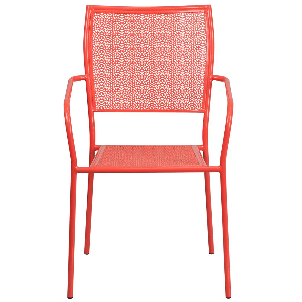 Commercial Grade Coral Indoor-Outdoor Steel Patio Arm Chair With Square Back By Flash Furniture | Dining Chairs | Modishstore - 4