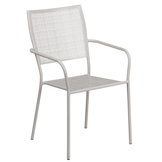Commercial Grade Light Gray Indoor-Outdoor Steel Patio Arm Chair With Square Back By Flash Furniture | Dining Chairs | Modishstore
