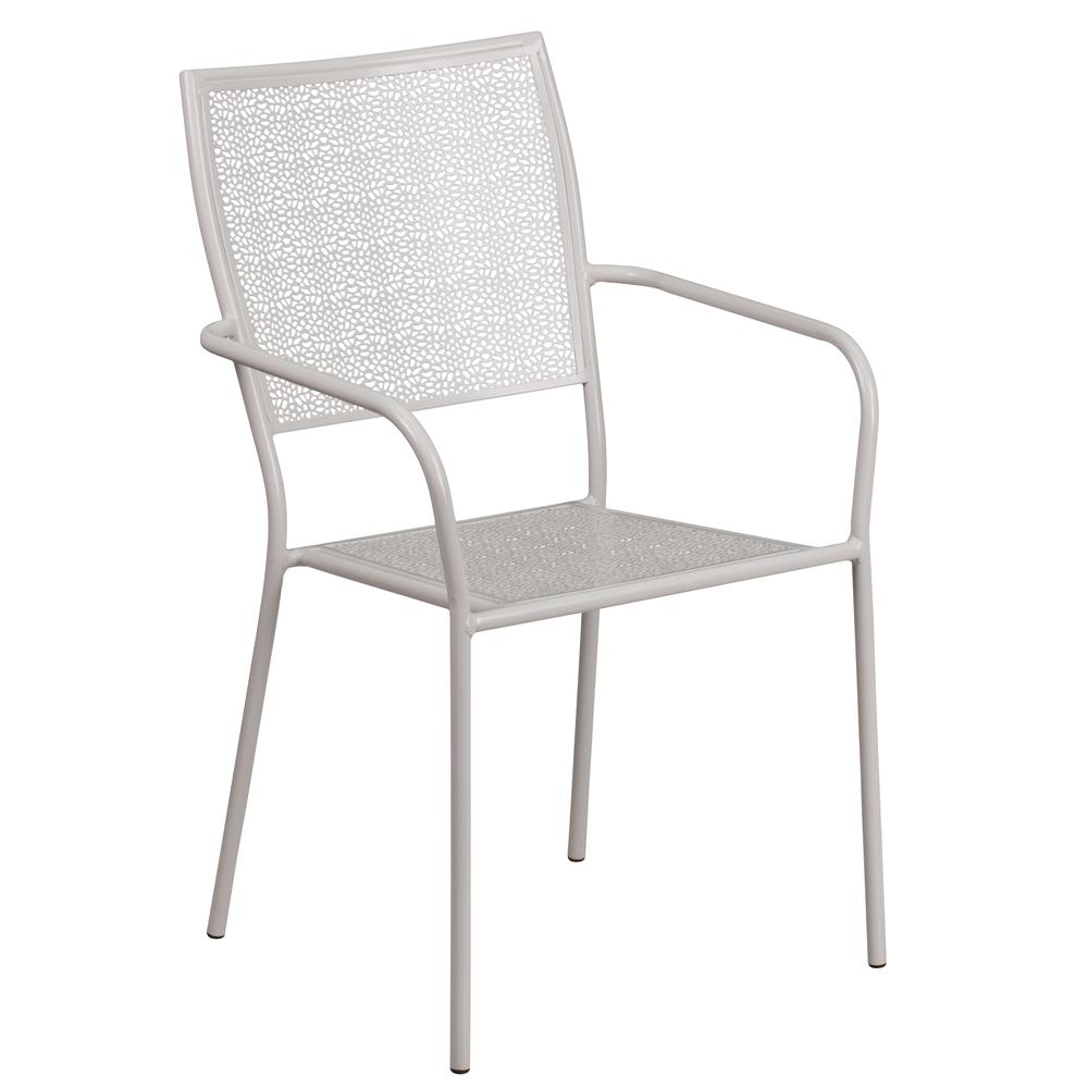 Commercial Grade Light Gray Indoor-Outdoor Steel Patio Arm Chair With Square Back By Flash Furniture | Dining Chairs | Modishstore - 1