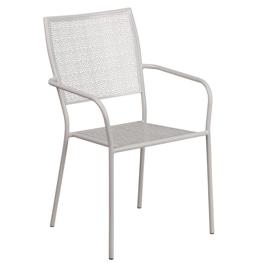 Commercial Grade Light Gray Indoor-Outdoor Steel Patio Arm Chair With Square Back By Flash Furniture | Dining Chairs | Modishstore - 1