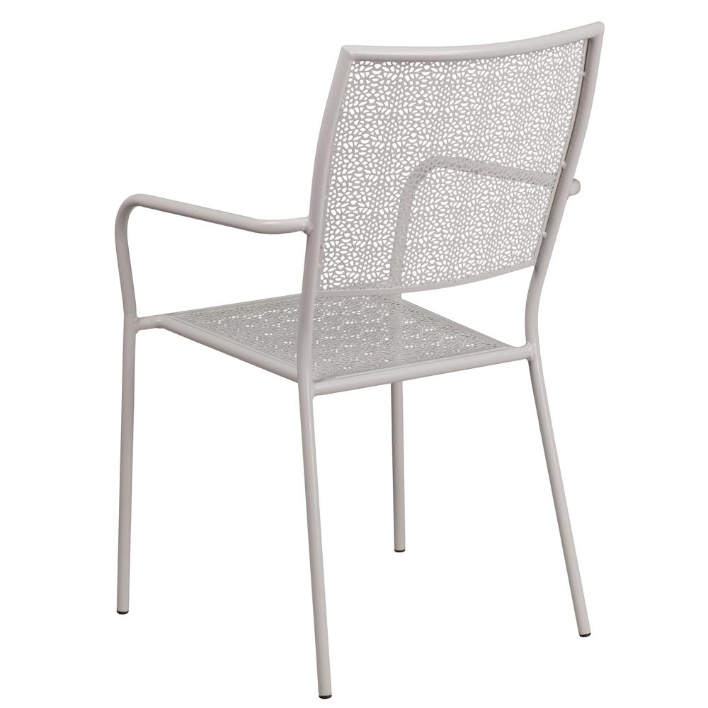 Commercial Grade Light Gray Indoor-Outdoor Steel Patio Arm Chair With Square Back By Flash Furniture | Dining Chairs | Modishstore - 3