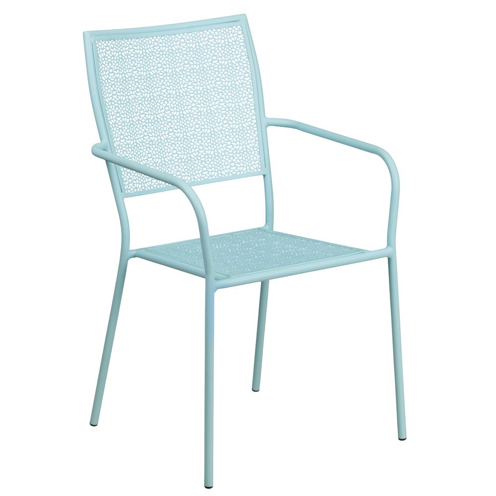 Commercial Grade Sky Blue Indoor-Outdoor Steel Patio Arm Chair With Square Back By Flash Furniture | Dining Chairs | Modishstore - 1