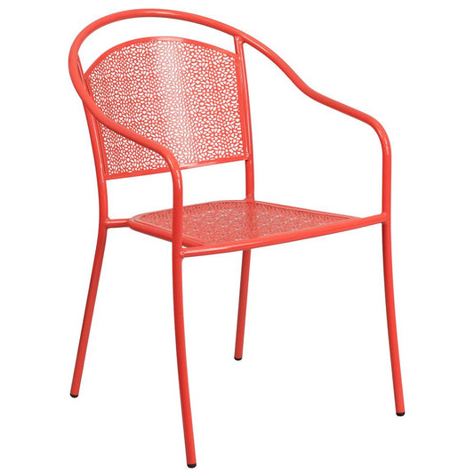 Commercial Grade Coral Indoor-Outdoor Steel Patio Arm Chair With Round Back By Flash Furniture | Dining Chairs | Modishstore