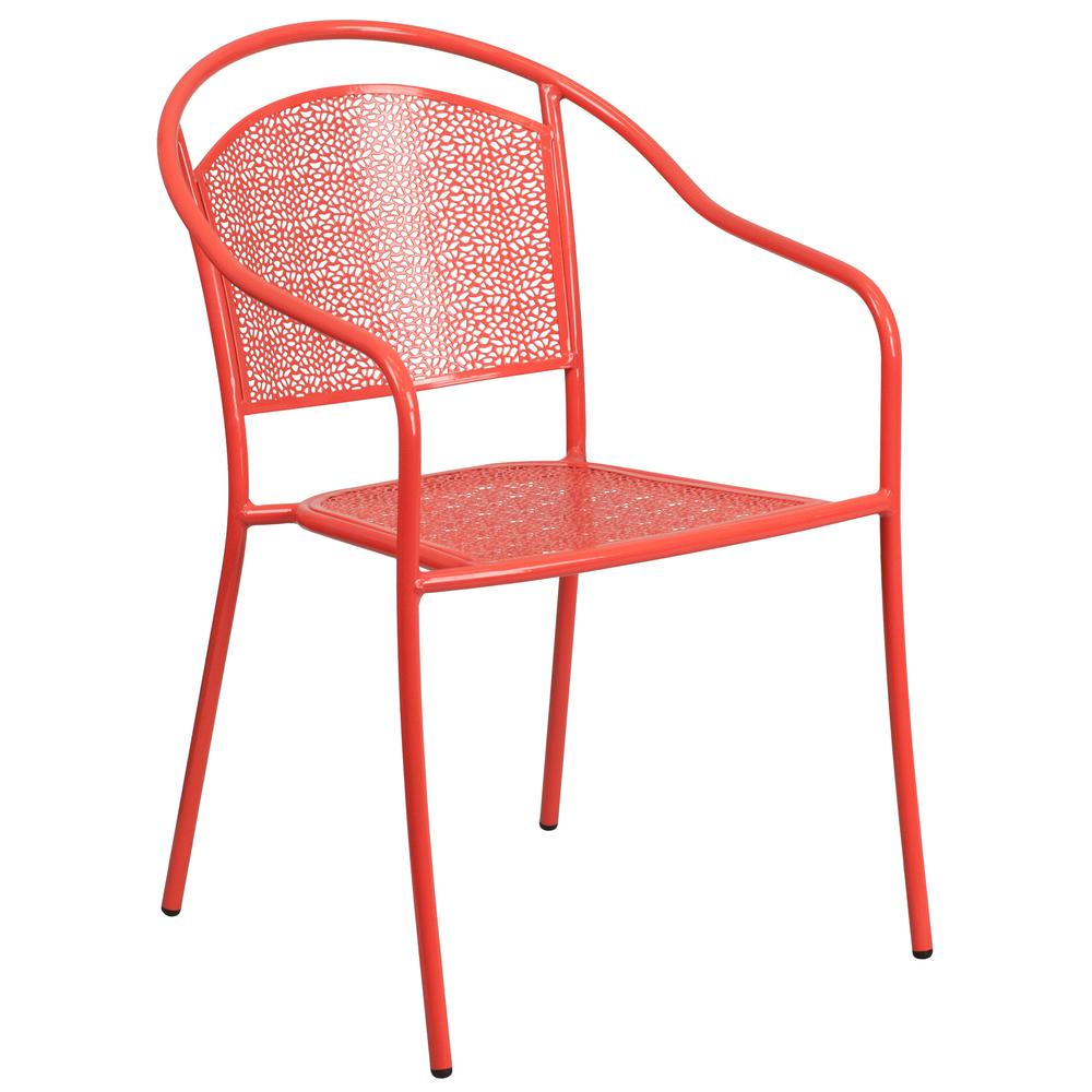 Commercial Grade Coral Indoor-Outdoor Steel Patio Arm Chair With Round Back By Flash Furniture | Dining Chairs | Modishstore - 1